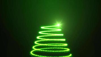 Christmas green New Year tree festive from bright glowing shiny beautiful particles and lines. Abstract background. Video in high quality 4k, motion design