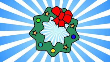 corona de navidad de adviento verde redonda festiva para las vacaciones de navidad y decoración de año nuevo en el fondo de los rayos azules. fondo abstracto. video en alta calidad 4k, diseño de movimiento