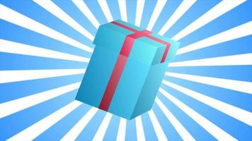caja de regalo rectangular azul festiva para las vacaciones de navidad año nuevo o cumpleaños en estilo de dibujos animados sobre el fondo de los rayos azules. fondo abstracto. video en alta calidad 4k, diseño de movimiento