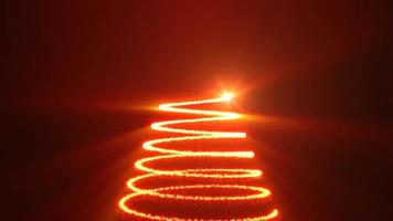 Christmas red orange fiery Christmas tree festive made of bright glowing shiny beautiful particles and lines. Abstract background. Video in high quality 4k, motion design