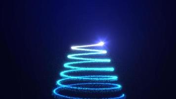 Christmas blue New Year tree festive made of bright glowing shiny beautiful particles and lines. Abstract background. Video in high quality 4k, motion design