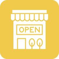 Open Store Sign Glyph Round Corner Background Icon vector