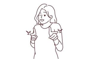 Smiling woman point at camera vector