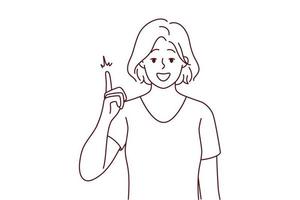 Smiling woman point up with finger vector