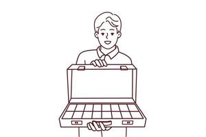 Smiling man with briefcase full of money vector