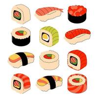 ilustración de vector brillante de comida asiática. menú japonés, platos asiáticos para menús y restaurantes.