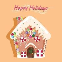 casa de pan de jengibre con texto felices fiestas vector