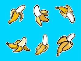 estilo de dibujos animados de pegatinas de conjunto de plátanos. conjunto de iconos de plátano. vector