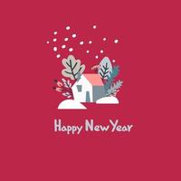 Happy New Year 2023 greeting card template. Stylish Scandinavian design with hand drawn  lettering vector