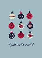 Hyvaa huutta vuotta. Finnish New Year greeting card. Stylish design with hand drawn fir trees and hand lettering on turquoise background. Text in Finnish says Happy New Year vector