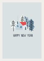 Happy New Year 2023 greeting card template. Stylish Scandinavian design with hand drawn  lettering vector