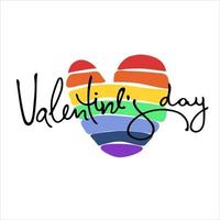 Happy Valentines Day greeting lettering with rainbow-colored heart in the back vector