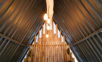 bamboo building with chandelier in a cafe photo