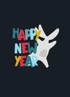 feliz tarjeta de felicitación de año nuevo con conejo de agua, animal zodiaco para 2023 en el bosque nocturno. divertido horóscopo chino conejo y frase de saludo con letras a mano vector