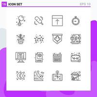 Editable Vector Line Pack of 16 Simple Outlines of watch time interface quick clock Editable Vector Design Elements