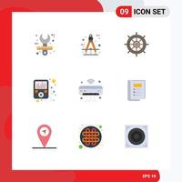 Group of 9 Flat Colors Signs and Symbols for ac device measure travel sea Editable Vector Design Elements