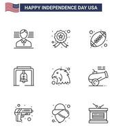 Happy Independence Day Pack of 9 Lines Signs and Symbols for eagle animal rugby church bell bell Editable USA Day Vector Design Elements