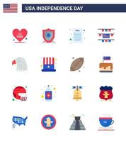 4th July USA Happy Independence Day Icon Symbols Group of 16 Modern Flats of american eagle declaration of independence bird american Editable USA Day Vector Design Elements