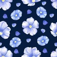 Vector seamless pattern of flax wildflowers. Watercolor floral seamless pattern of blue flowers. Suitable for fabric, scrapbooking, digital paper digital design