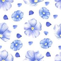 Vector seamless pattern of flax wildflowers. Watercolor floral seamless pattern of blue flowers. Suitable for fabric, scrapbooking, digital paper digital design