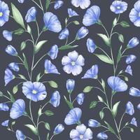 Vector seamless pattern of flax wildflowers. Watercolor floral seamless pattern of blue flowers. Suitable for fabric, scrapbooking, digital paper digital design