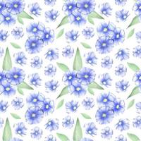 Vector seamless pattern of flax wildflowers. Watercolor floral seamless pattern of blue flowers. Suitable for fabric, scrapbooking, digital paper digital design