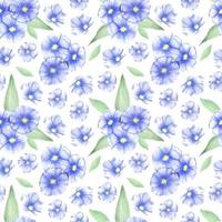 Vector seamless pattern of flax wildflowers. Watercolor floral seamless pattern of blue flowers. Suitable for fabric, scrapbooking, digital paper digital design