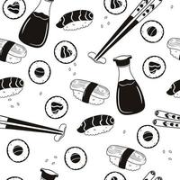 Black and white seamless pattern with sushi. Vector graphics.