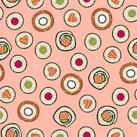 Seamless pattern with sushi top view. Vector graphics.