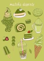 Various matcha tea products. Japanese food.Vector graphics. vector