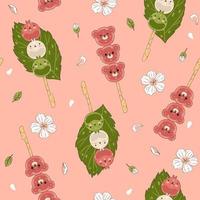 Seamless pattern with kawaii dango. Vector graphics.