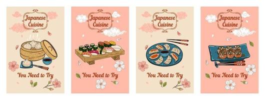 conjunto de pancartas con ilustraciones de cocina japonesa. gráficos vectoriales vector