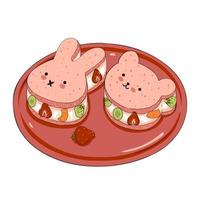 Japanese fruit sandwiches in the shape of a rabbit and a bear. Vector graphics.