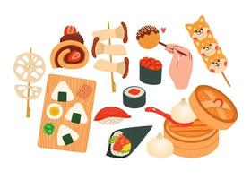 Set of Japanese Food Vector for stickers, postcards, notebook. japanese cafe, bar, restaurant