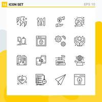 Universal Icon Symbols Group of 16 Modern Outlines of chef chopper bribe moon eclipse Editable Vector Design Elements