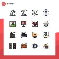 Group of 16 Flat Color Filled Lines Signs and Symbols for food diet tower project management idea Editable Creative Vector Design Elements