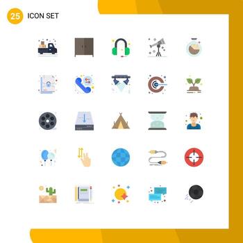 Set of 25 Modern UI Icons Symbols Signs for clock measure headphones telescope science Editable Vector Design Elements