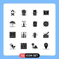 Mobile Interface Solid Glyph Set of 16 Pictograms of finance save magic battery drum Editable Vector Design Elements