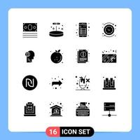 Group of 16 Solid Glyphs Signs and Symbols for time clock app circle reading Editable Vector Design Elements
