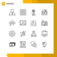 16 Universal Outlines Set for Web and Mobile Applications media player money area thinking conclusion Editable Vector Design Elements