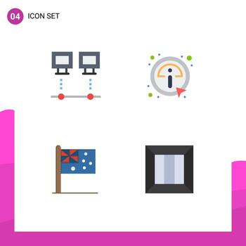 Set of 4 Modern UI Icons Symbols Signs for computers australia net details flag Editable Vector Design Elements