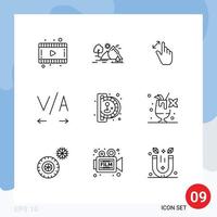 Modern Set of 9 Outlines Pictograph of game insert coin expand text touch Editable Vector Design Elements