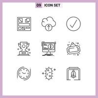9 User Interface Outline Pack of modern Signs and Symbols of attack alert media player winner win Editable Vector Design Elements