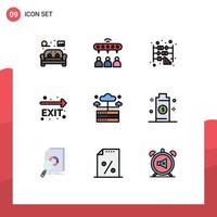 Pack of 9 Modern Filledline Flat Colors Signs and Symbols for Web Print Media such as database leave team fire exit office Editable Vector Design Elements