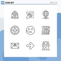 Group of 9 Modern Outlines Set for soldier badge confetti army browser Editable Vector Design Elements