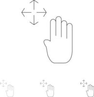 mano mano cursor arriba mantener audaz y delgada línea negra conjunto de iconos vector