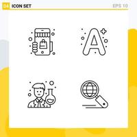 Set of 4 Modern UI Icons Symbols Signs for marketplace avatar shopping education scientist Editable Vector Design Elements