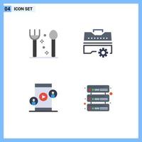 Set of 4 Vector Flat Icons on Grid for cutlery technology construction tools database Editable Vector Design Elements