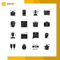 Mobile Interface Solid Glyph Set of 16 Pictograms of idea draft samsung business hat Editable Vector Design Elements