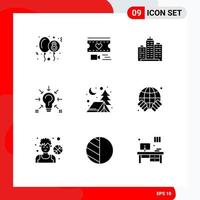 Pictogram Set of 9 Simple Solid Glyphs of idea bulb building real office Editable Vector Design Elements